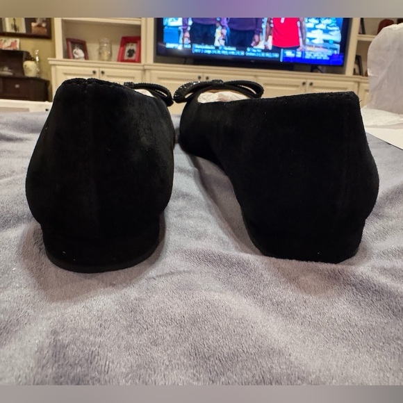 Talbots Black Edison Bow Suede Flat Women’s Shoe Sparkly Bow Sz 7.5 - Picture 3 of 8